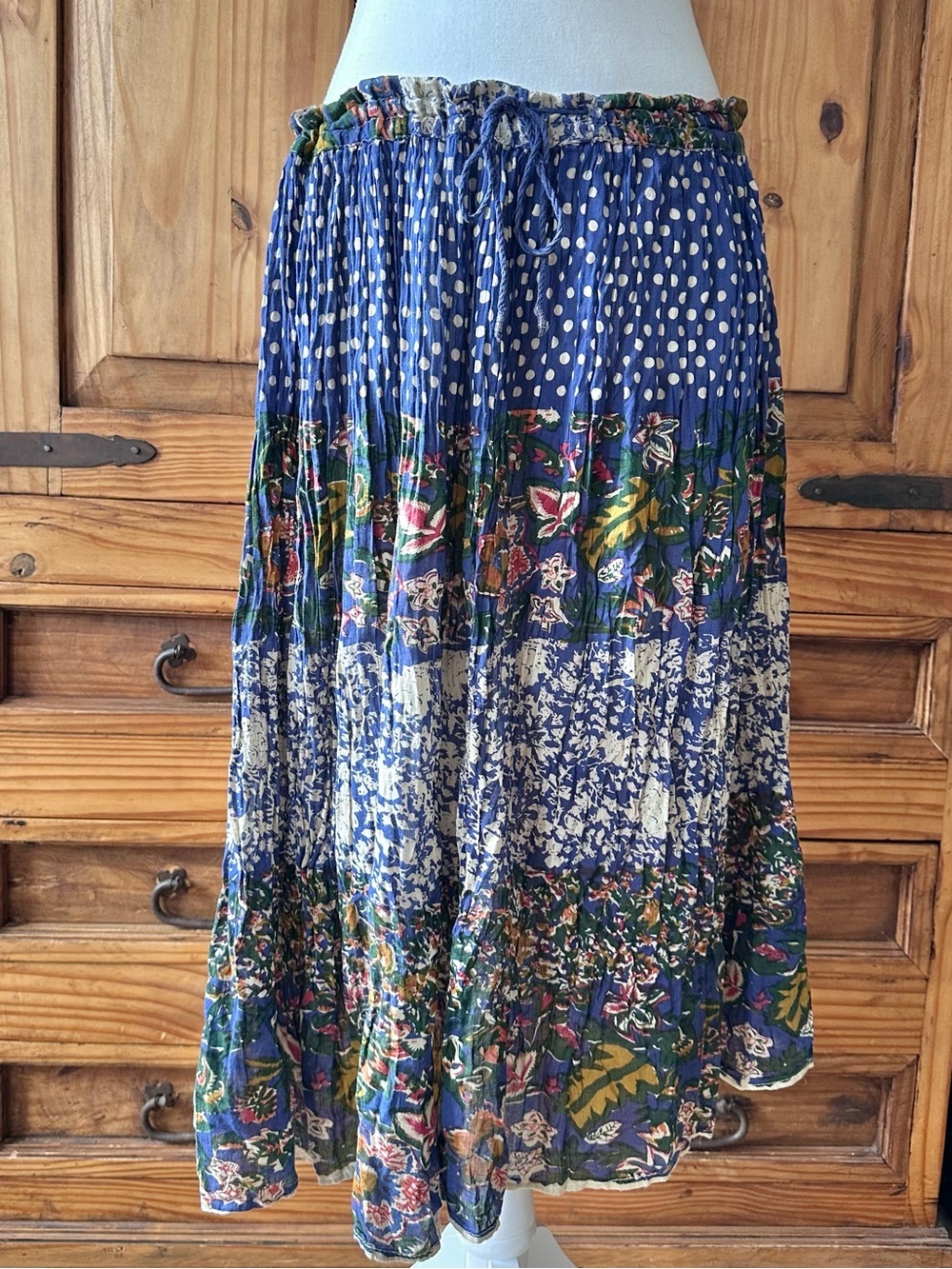 Vintage Y2K Coupé Classique 100% Cotton Boho Peasant Skirt Floral Polka Dot - L